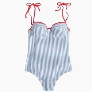JCrew Seersucker underwire shoulder-tie swimsuit